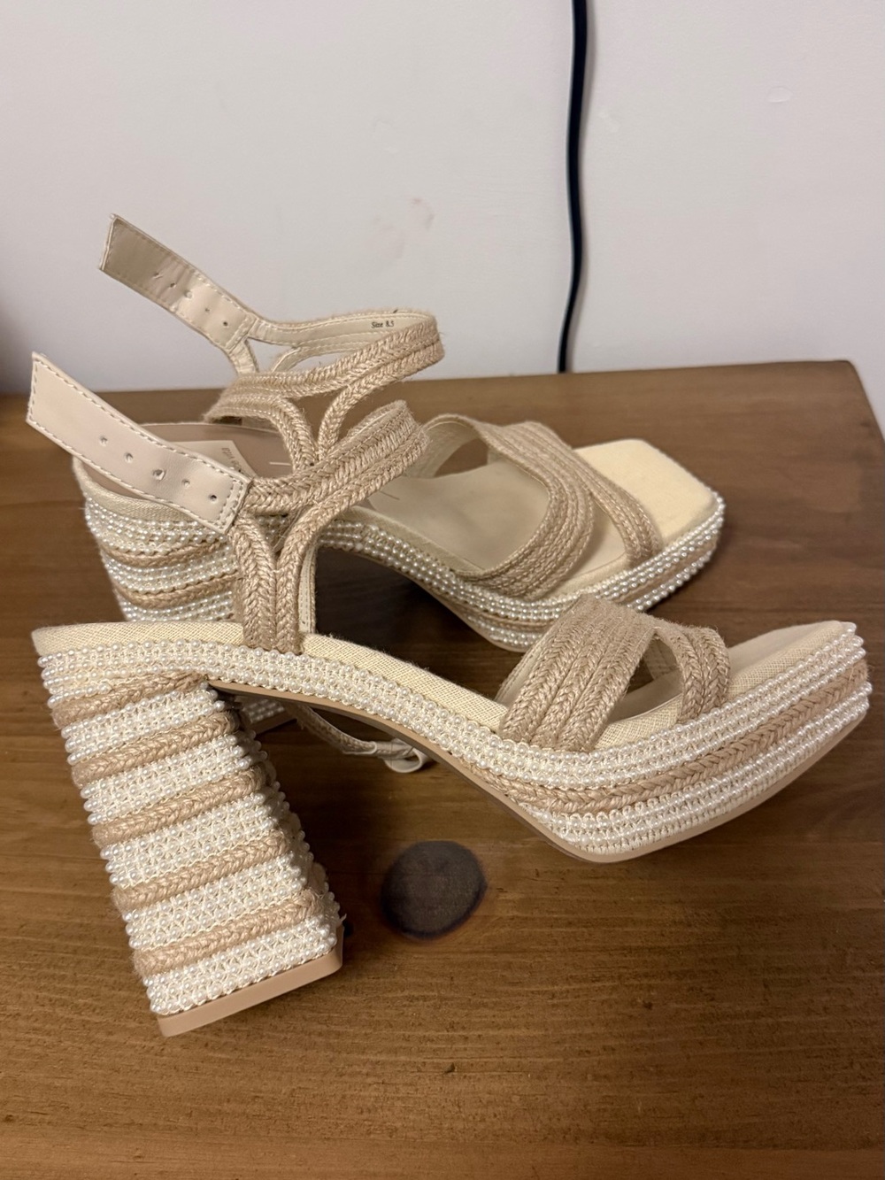 Dolce Vita Woven Platform Block Heel Sandals - Neutral Beige